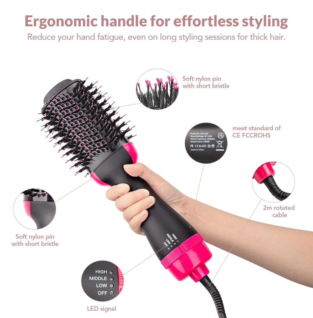 Dynamic Dropps® Hot Air Brush Multi-Function HairDryer Straightener Curler CombOne Step Professional Salon Hai..